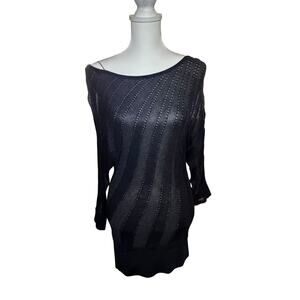 White House Black Market Black Knit Sweater Off Shoulder Mini Dress Size Medium